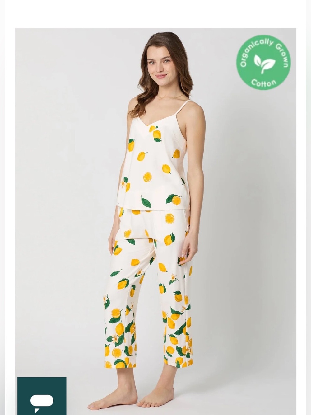 BedHead White background with vibrant lemons cropped Pajama Set